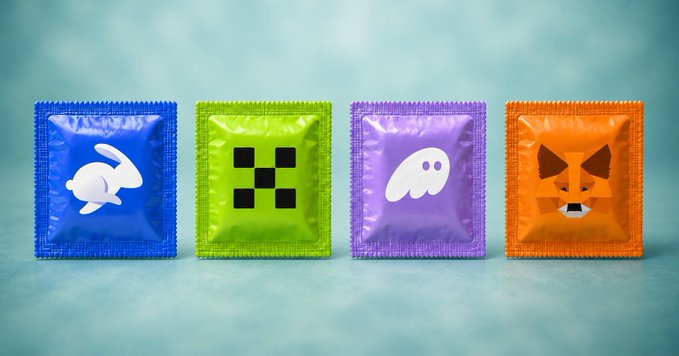 Four colorful condom wrappers (blue, green, purple, orange) each displaying a different animal icon: a rabbit, a pixelated design, a ghost, and a fox.