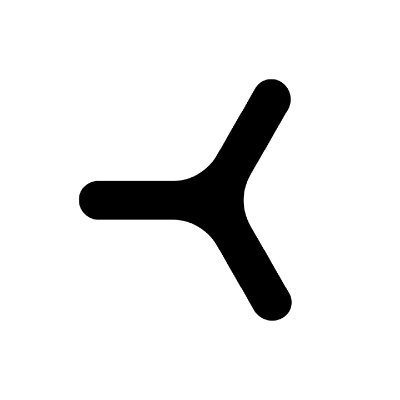 A simple black icon resembling a stylized lowercase 'k' or merge symbol on a white background.