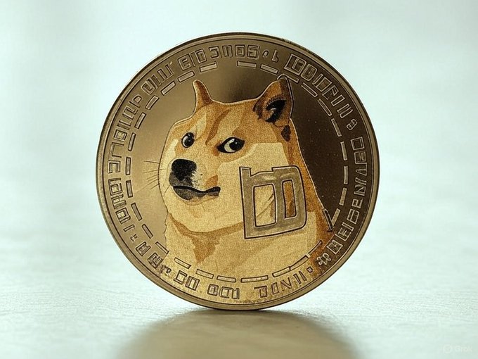 The image features a gold coin with a cartoon dog face on it, which appears to be a Dogecoin. The coin has a value of 1 dollar. The caption below the coin reads "Do you believe Dogecoin will reach $1? I do." This suggests that someone is expressing their belief in the future success and value of Dogecoin as a currency or investment.