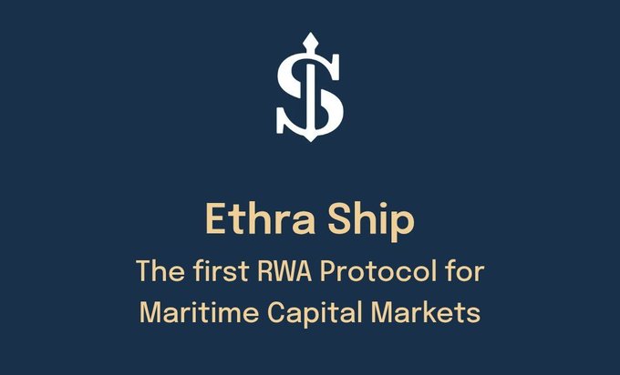 Ethra Ship logo and branding, described as 'The first RWA Protocol for Maritime Capital Markets' on a navy blue background.