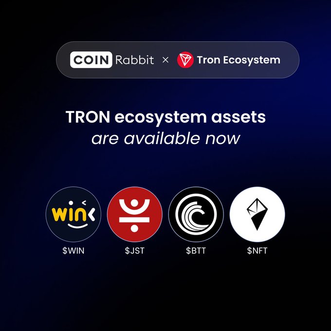 The image is a promotional graphic announcing that TRON ecosystem assets are now available on CoinRabbit, featuring the logos and tickers for $WIN, $JST, $BTT, and $NFT. While the accompanying post discusses blockchain oracles and smart contracts needing external data, the image itself is unrelated to that topic and instead focuses on TRON-based crypto lending support.