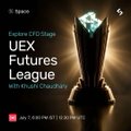 A promotional poster for the UEX Futures League, an Esports CFO League with a Round Championship, displaying a glowing trophy graphic.