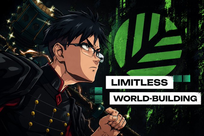 The image features an animated cartoon character wearing glasses and holding a sword, standing against a black background with green lines. The title of the image reads "Limitless World Building" above the character's head, and there are two additional texts below the character that read "LIMITLESS WORLD-BUILDING" and "@CNPYNetwork".