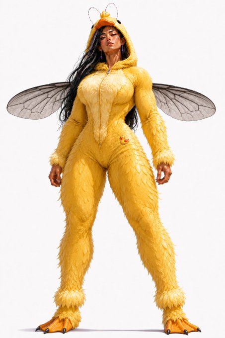 A person models a fuzzy yellow duck-themed onesie with hood and attached wings, posing confidently. The caption references a "onesie special mini drop" available on @SentX_io, suggesting this playful, costume-like apparel is part of that limited release.