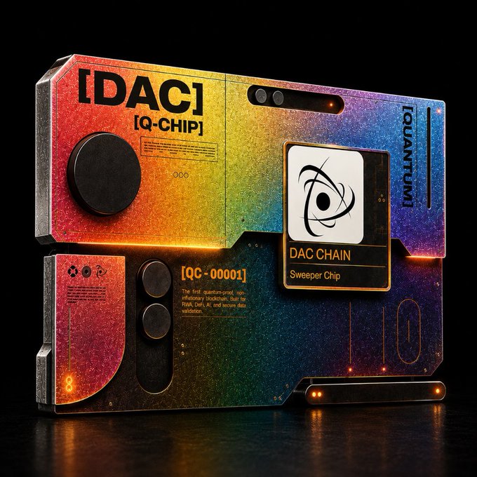 The image features a colorful electronic device that appears to be a computer chip or a gaming console. The device has a rainbow-colored background and is placed against a black background. There are several buttons visible on the device, which could be part of its control panel. The text "DAC Chain" can also be seen in the image.