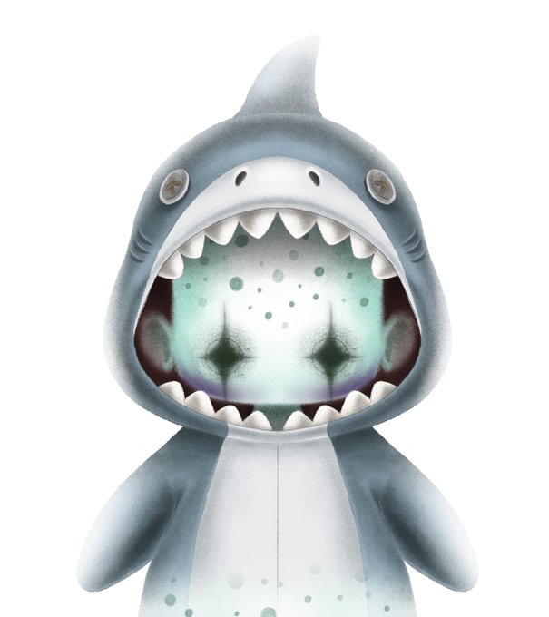 An illustration of a cartoon shark with a wide open mouth, showing jagged teeth and a glowing teal interior with diamond-shaped lights.