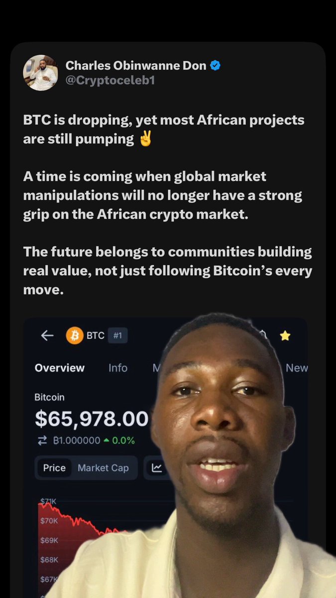 The image features a man's face with a caption about Bitcoin crashing, but there are no Bitcoins or Bitcoins visible in the photo. The caption reads "Focus on what is in the image and how it relates to the post".