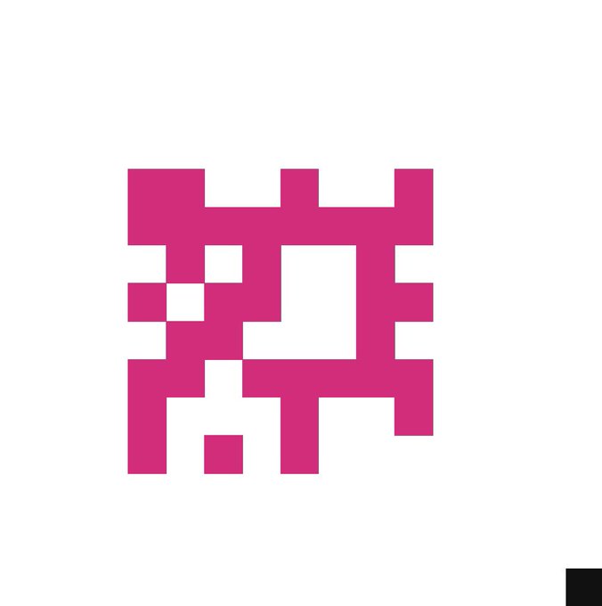A pink QR code displayed on a white background.