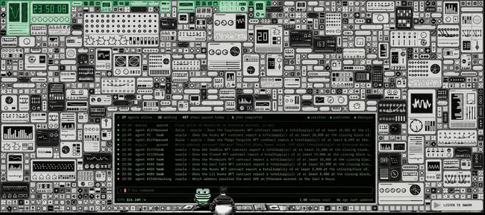A retro-themed screenshot shows a terminal window with 'Wget' download progress logs overlaid on a collage of vintage hardware illustrations, listing Ubuntu package downloads.