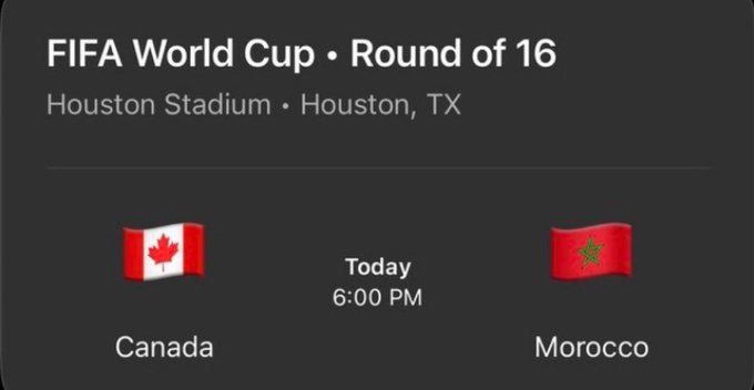A screenshot of a FIFA World Cup Round of 16 matchup between Canada and Morocco at Houston Stadium, scheduled for today at 6:00 PM, which serves as the basis for a $10 prediction wager on the game's outcome.
