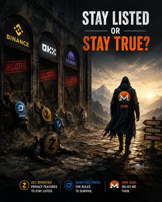 The image features an advertisement for Bitcoin that includes a man walking through a castle gate with a sign that says "Stay Listened or Stay True?". The scene also includes a man wearing a cape, which adds a sense of adventure and mystery to the overall atmosphere. The text in the image encourages users to protect their privacy by using Bitcoin, as it is designed to be a secure and private means of transaction.