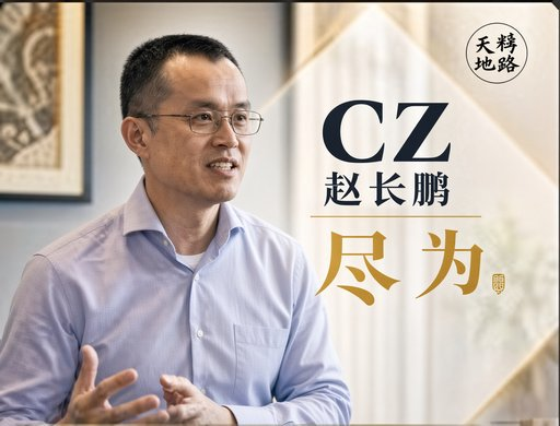 A professional photograph of a man in a light blue shirt gesturing while speaking, with Chinese text overlay reading 'CZ 赵长鹏 尽为' and '转地路'.