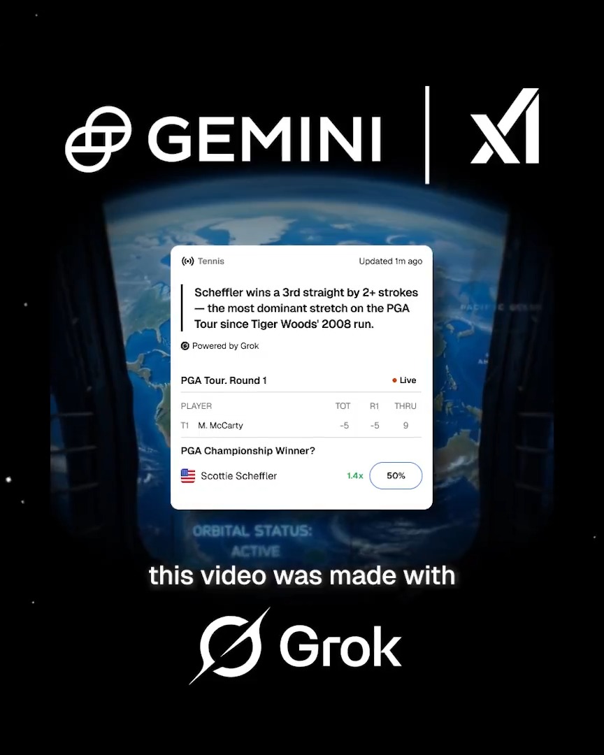 The image features a poster for an event called 'Gemini x1'. The event has attracted attention due to its unique combination of Gemini, which is usually associated with star power or fortune-telling, and XAI, which represents space exploration technology. The poster includes information about the partnership between these two entities and even showcases a screenshot from an interview that was made for another platform called Grog. This post promotes the event as a significant moment in the gaming industry where the fusion of Gemini's fortune-telling with X AI's cutting edge space exploration technology is celebrated, capturing interest among gamers worldwide.