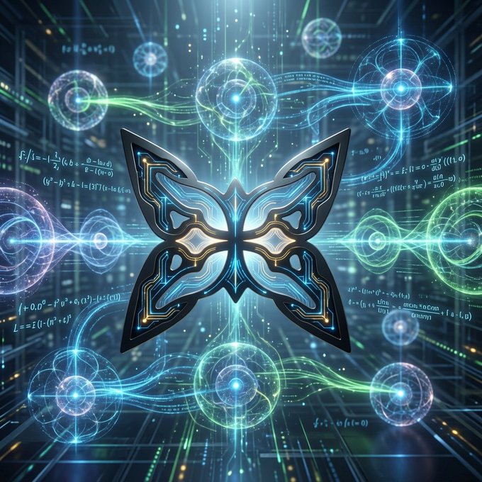 A glowing, butterfly-shaped quantum circuit or chip pulses with electric blue and green energy streams amid floating mathematical equations and atomic diagrams, symbolizing advanced quantum technology. The image visually reinforces the post's message about proactively engaging with quantum infrastructure through QuipNetwork before threats emerge unannounced.