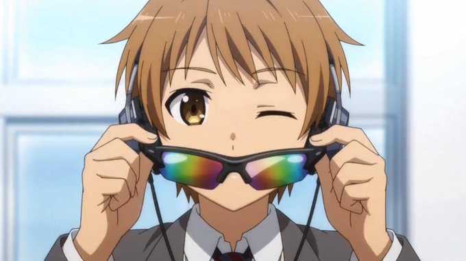 An anime character winks while pulling down rainbow-tinted glasses and wearing headphones, reinforcing the upbeat “gm friends” crypto post and its repeated call “ONCHAIN ONCHAIN ONCHAIN.”