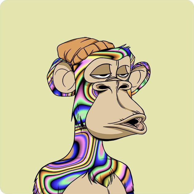 The image features an animated cartoon monkey with a face, dressed in colorful and vibrant clothing that includes a hat. The monkey appears to be wearing a tie as well, adding to its unique appearance. The background of the image is white, which contrasts with the colorful attire of the monkey. In the bottom right corner of the image, there's text that reads "The most exclusive membership in the world imo. Become a member and you will see @BoredApeYC Trippy Tuesday". This post seems to be promoting an event or gathering related to the animated cartoon monkey depicted in the image.