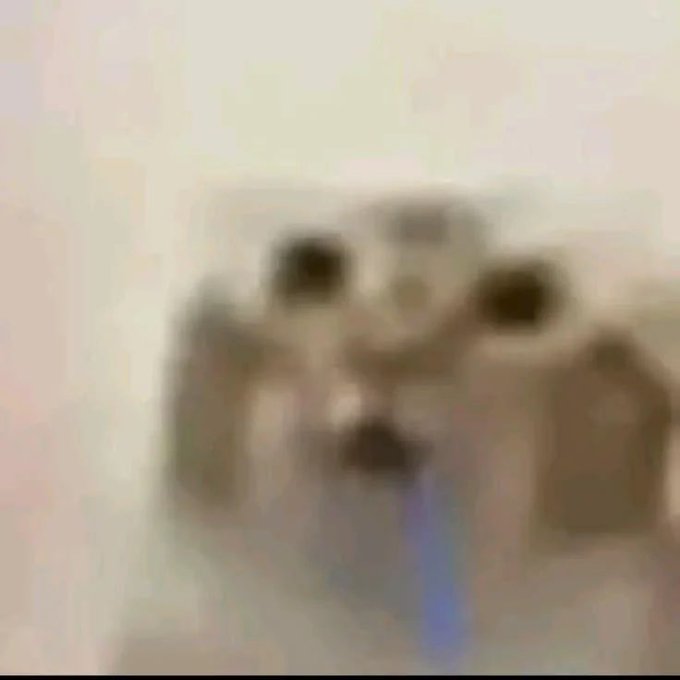 A blurry, low-quality image of what appears to be a small animal or figure with dark eyes and a blue tongue-like shape, rendered in an unsettling, distorted style.