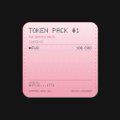 A digital screen displays a token pricing interface with the text 'TOKEN PRX #1' on a pink and white background.