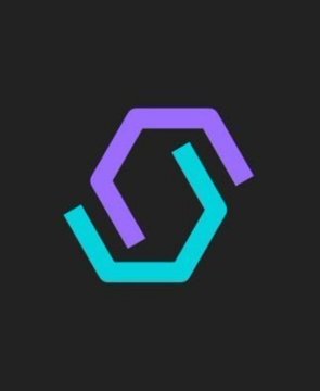 A digital logo displays a stylized hexagonal 'S' design in gradient purple and teal colors against a dark background.