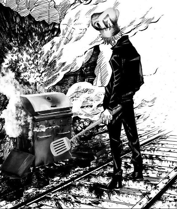 A masked figure in a dark coat holds a spatula over a smoking grill, rendered in high-contrast black and white ink illustration style.

The eerie, menacing atmosphere of the image contrasts with the casual cooking scene, visually underscoring the post's claim that "minh is top 5 best crypto traders of all time"—evoking a sense of calculated intensity or hidden power behind the grill, much like a trader working behind the scenes in volatile crypto markets.