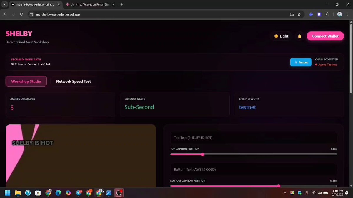 The image shows a computer screen displaying a webpage with a dark background and pink text. The title of the webpage reads "Shelby" and there are several other details about the platform, such as its purpose, features, and capabilities. The website is hosted on a server and appears to be designed for users who want to create and manage digital assets securely and independently.