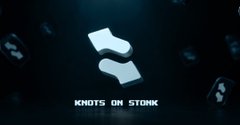 A dark stylized logo animation showing a glowing geometric emblem with the text 'KNOTS ON STONE' beneath it.