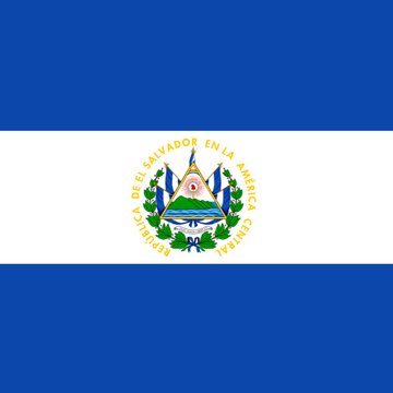 The flag of El Salvador is displayed, featuring horizontal blue and white stripes with the national coat of arms in the center containing the text 'REPÚBLICA DE EL SALVADOR EN LA AMÉRICA CENTRAL'.