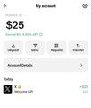 The image shows a crypto account dashboard displaying a balance of $25 (approximately ₹2,094.20) with an empty "Deceive" tab and a "Recieve" tab, alongside an account details section showing a Solana (SOL) wallet address. This appears to be a screenshot used in the post to illustrate the user's crypto holdings, despite the post claiming earnings of $4.5 million from airdrops and purchases of luxury items like a BMW i7 and a villa.