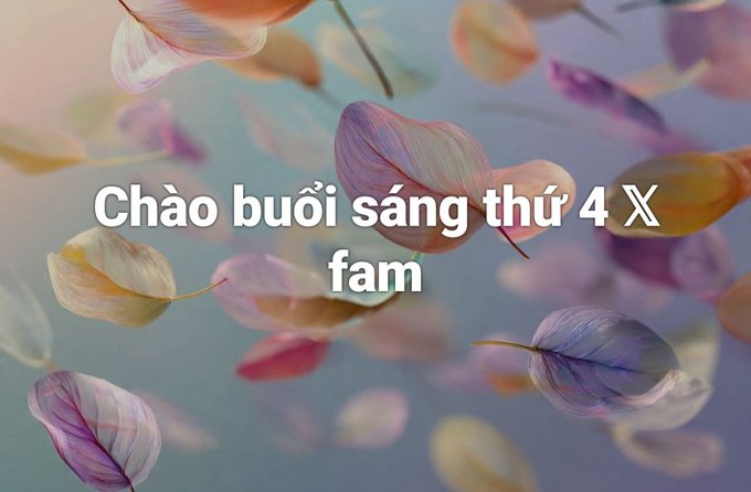 A greeting image with colorful autumn leaves scattered on a blue background and white text reading 'Chào buổi sáng thứ 4 X fam' (Vietnamese for 'Good Wednesday morning X fam').
