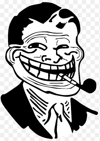 A black and white cartoon illustration of a man with an exaggerated wide grin, slicked-back hair, and a pipe in his mouth, wearing a suit and tie.