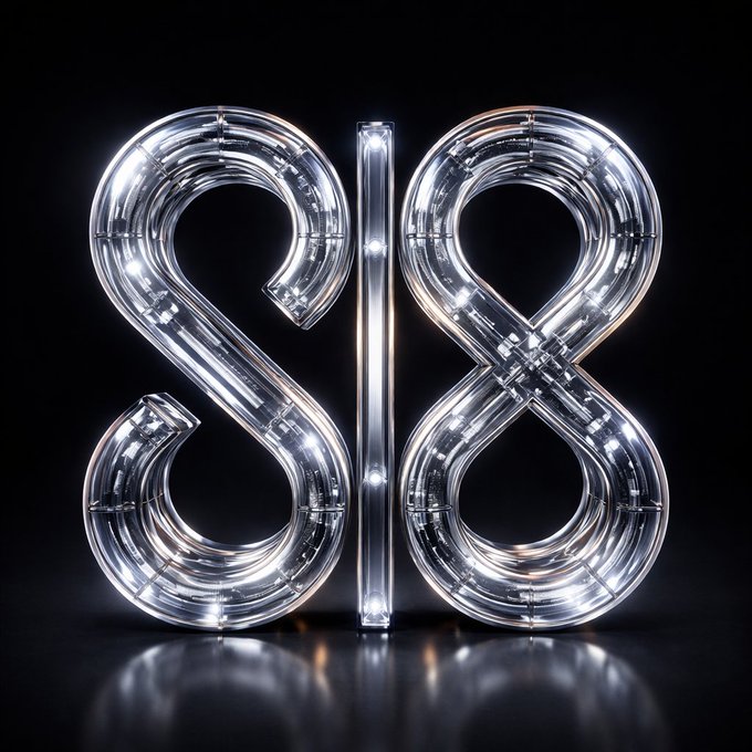 An illuminated, glass-like "818" sculpture glows against a black background, visually echoing the "Sl8" brand name referenced in the post about the platform's expanding social and financial staking features.