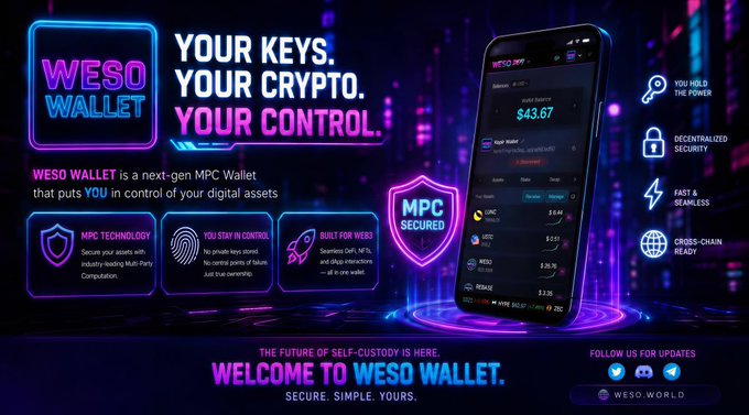 The image features an advertisement for a cryptocurrency wallet called @WESOWorld. The wallet is designed to provide users with complete control over their digital assets by offering a secure and self-custodial solution. It allows users to store their crypto in a private key, ensuring that they have full access to their funds without the need for a central authority or third party. This innovative approach to cryptocurrency storage has attracted the attention of many users who are looking for a more secure and independent way to manage their digital assets.