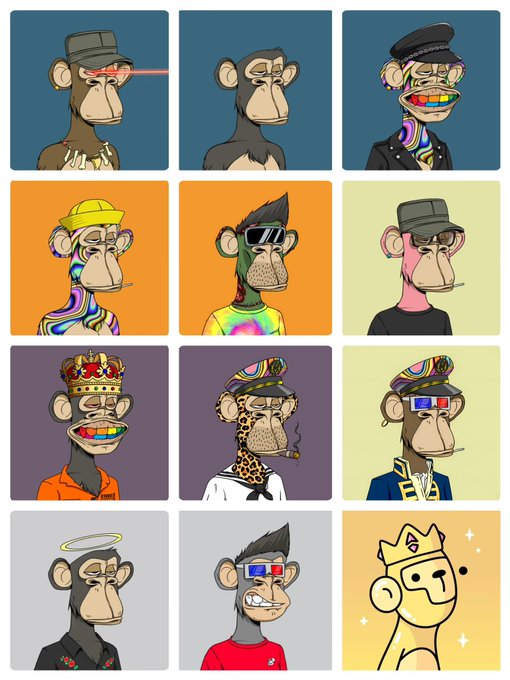 The image features a grid of nine square panels, each containing a monkey wearing different colored hats and glasses. The monkeys are dressed in various outfits, including some with crowns or other accessories. The panels showcase the diversity of the monkey characters, creating an interesting visual experience for viewers who want to explore the different styles and personalities represented by these animated figures.