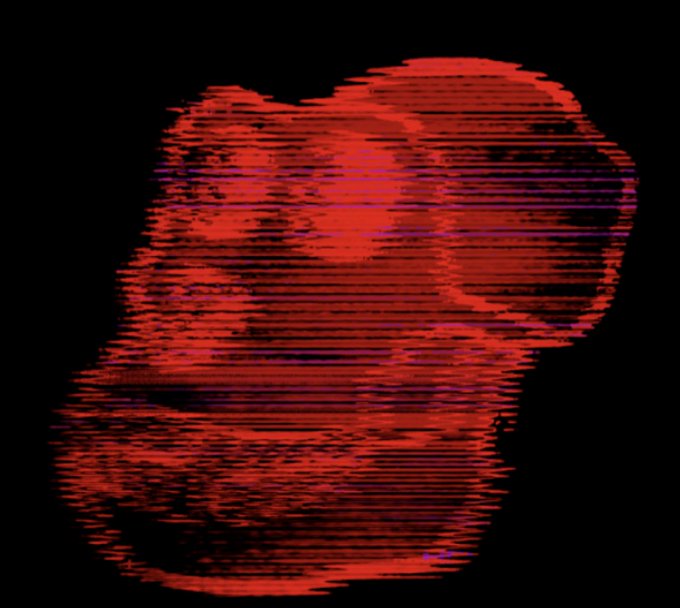 A red and black horizontally-striped glitch-style heart logo appears against a dark background, evoking the aesthetic of the Bored Ape Yacht Club associated with ApeFest. The distorted, pixelated heart visually conveys excitement for the upcoming event referenced in the accompanying post.