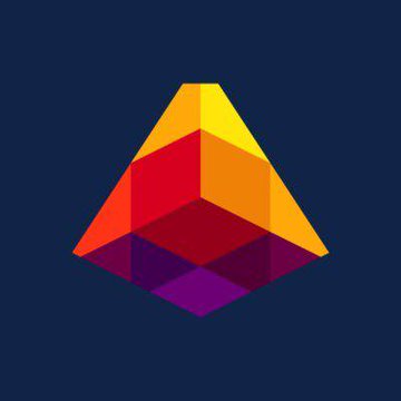A geometric pyramid-shaped logo in warm colors (yellow, orange, red, purple) on a dark blue background, representing the Basic Attention Token (BAT).