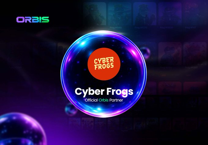An 'ORBIS' promotional graphic featuring a glowing orb labeled 'Cyber Frogs – Official Orbis Partner' against a dark background.