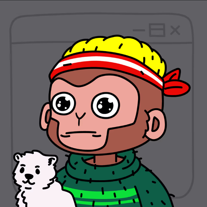 The image features a cartoon monkey wearing a green sweater, holding a white cat in its arms. The caption of the image reads "GM Me and my little buddy are ready to take over the week? What are your plans for today?" This suggests that the monkey is planning on spending time with the cat, possibly engaging in play or cuddling together.