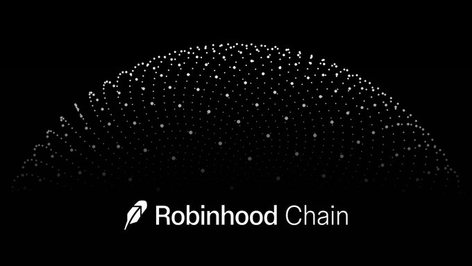 The image features the "Robinhood Chain" logo with a stylized dome made of scattered white dots on a black background, accompanied by the brand's feather icon. While the post references @Nerochain_io, the image itself promotes Robinhood Chain rather than Nerochain, suggesting either a visual mismatch or that the post is highlighting Robinhood Chain's approach to giving builders control and institutions trust.