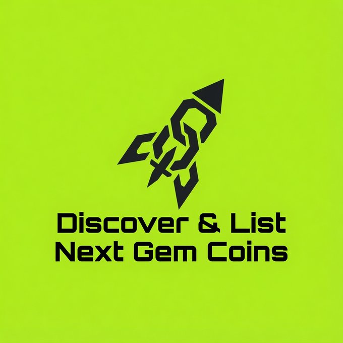The image features a stylized rocket logo above the text "Discover & List Next Gem Coins" on a bright lime-green background, promoting a crypto gem discovery and listing platform. It relates to the post as a teaser for an upcoming winner announcement, likely tied to their gem coin listing giveaway where the winner will be asked to share their SOL wallet address for the reward.