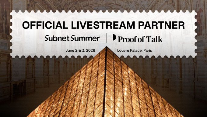 The image features a pyramid-shaped building with a golden hue, likely the Louvre Palace in Paris. The text "Proof of Talk" is displayed above the pyramid, indicating that this event is related to Proof of Talk. The event is scheduled for June 2nd and 3rd at the Paris Convention Center.