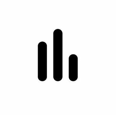 A minimalist black icon depicting a bar graph or audio equalizer with three vertical bars of varying heights on a white background.