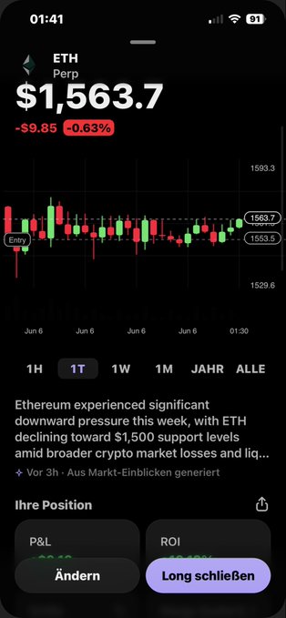 The image shows a close-up of a cell phone screen displaying a stock market trading app, which offers data for Ether and Ethereum coins like Eth. The screen presents information about Ether's price history and daily activity over time, with a chart and other indicators available as well. A conversation is happening on the chat window in the top right corner of the image, where one person appears to be discussing Ether or another coin while the others look on attentively.