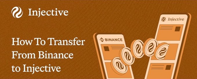 An Injective-branded graphic with the text 'How To Transfer From Binance to Injective' showing coins transferring between Binance and Injective app interfaces.