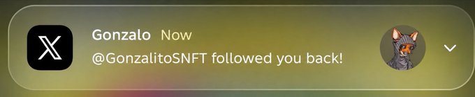 A X (Twitter) notification from "Gonzalo" (@GonzalitoSNFT) stating that the account followed back, displayed alongside an orange fox avatar. The post context "Reply if you are still wanting this" likely refers to a giveaway or opportunity, with this follow-back notification being the engagement prompt.
