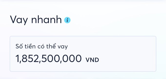 A digital interface in Vietnamese displaying 'Vay nhanh' with a borrowable amount of '1,852,500,000 VND'.