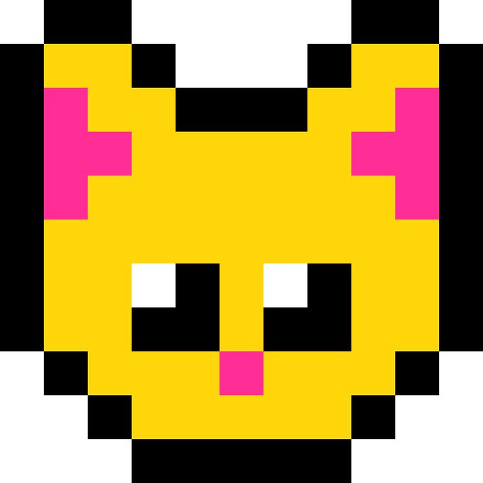 A pixelated yellow cat face with pink ears and a pink nose is displayed, likely serving as playful artwork for the Ethereum 11th Birthday celebration event mentioned in the post.