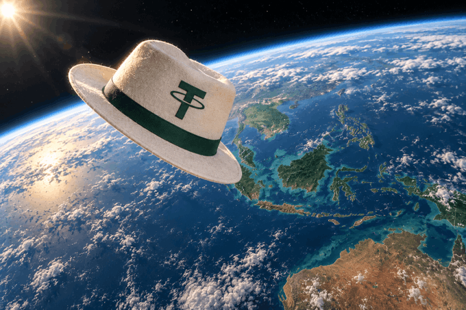 A panama hat with a green "TP" emblem floats in space above Earth. The playful image ties into the "I'm back." post, suggesting the return of the "TP" brand or character in grand, out-of-this-world fashion.