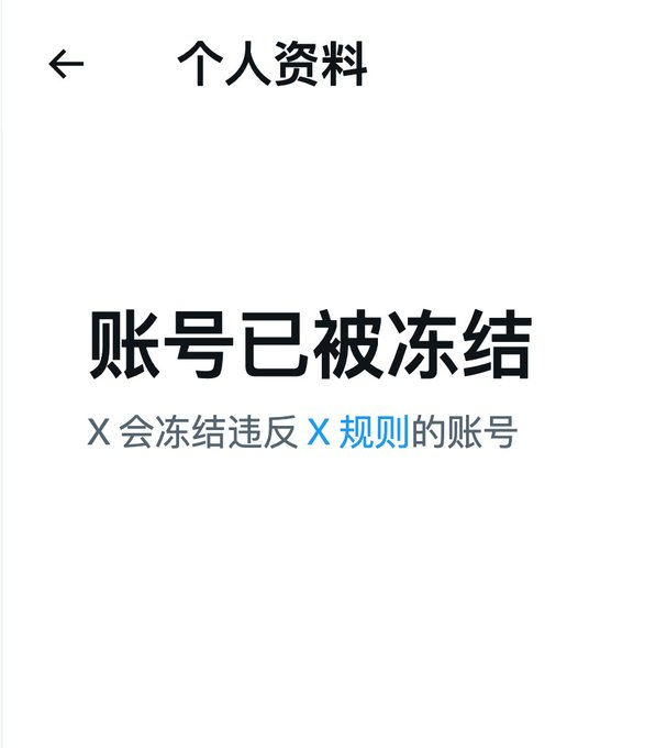 The image shows a mobile screenshot of an X (formerly Twitter) "个人资料" (Profile) page displaying a prominent message in Chinese: "账号已被冻结" (Account has been frozen), along with a smaller subtitle stating "X 会冻结违反 X 规则的账号" (X will freeze accounts that violate X rules). The accompanying post references a sharp decline in the $LAPTOP meme coin and remarks that the controversial nature of the person behind it was unsurprising—contextually, this suggests that the account associated with the $LAPTOP token has been suspended by X for violating platform rules.