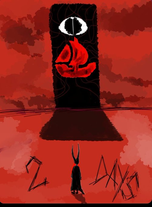 The image features a poster with a red background that depicts a ship sailing through a red ocean, accompanied by a black and white illustration of an eye. The poster also includes text that reads "2 days" at the bottom.