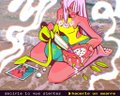 A colorful illustration shows a yellow-skinned cartoon figure with a crown holding shopping bags, surrounded by a swirling white pattern, with partial Spanish text at the bottom.